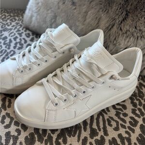 Golden Goose White Leather Pure Star Platform Sneakers with Star Detail